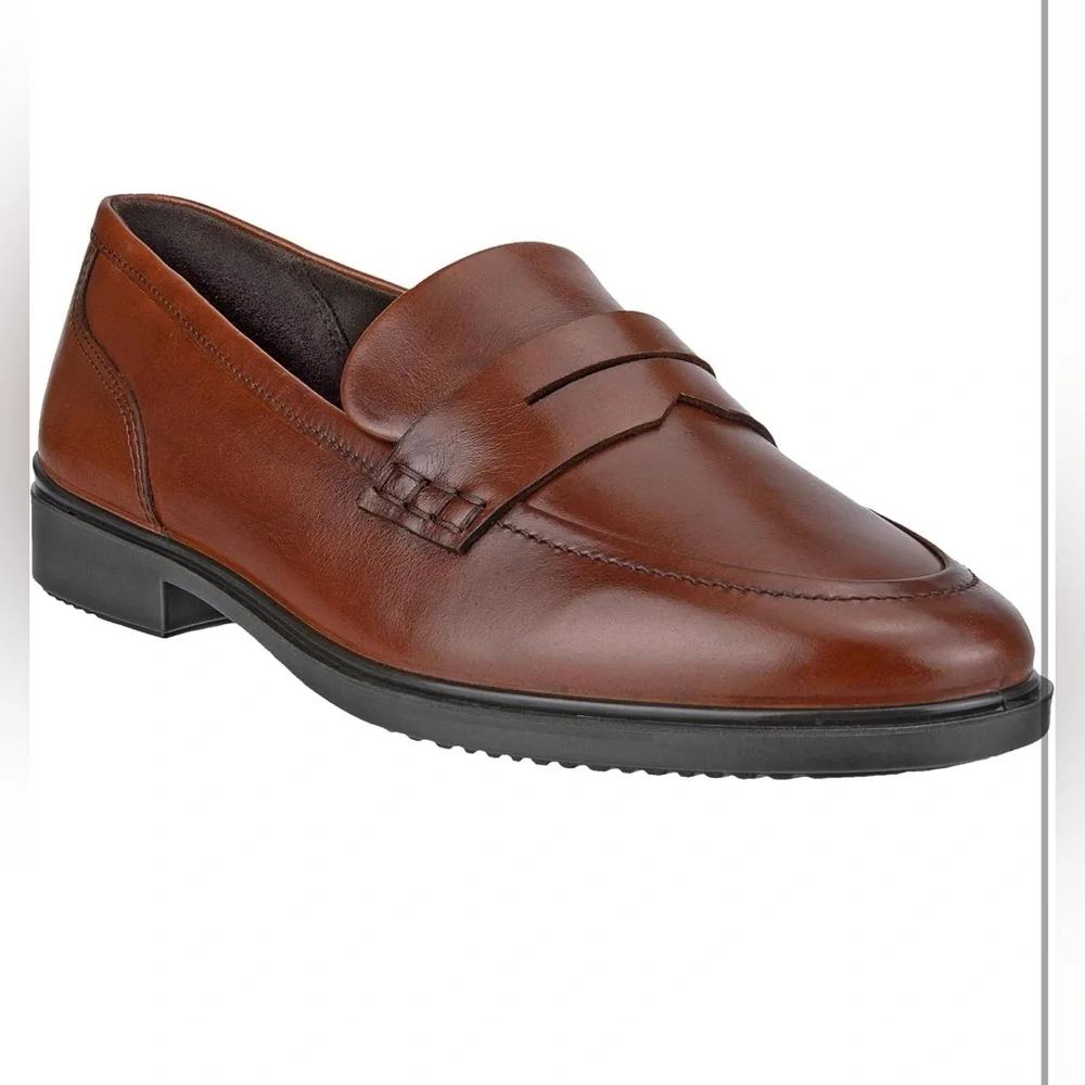 ECCO Cognac Leather Penny Loafers Womens 8 8.5 Comfort Slip On Classic Shoes - Picture 1 of 14